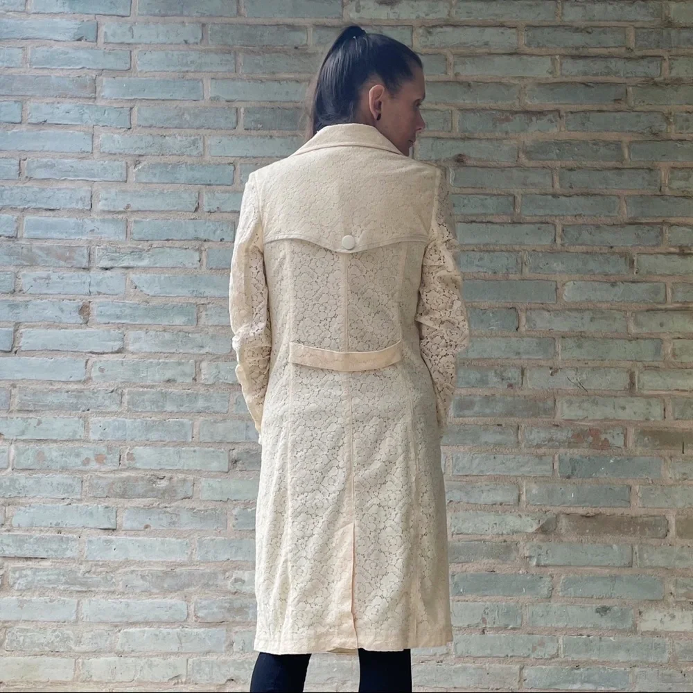 Chelsea 28 Trench Coat Ivory Cream Lace Double Breasted Long Jacket - Picture 4 of 14